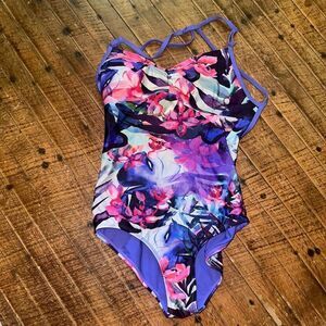 Roxy tropical coconutgirl pink purple one piece swimsuit